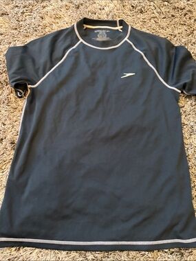 Speedo Navy Swim Tee with White Contrast